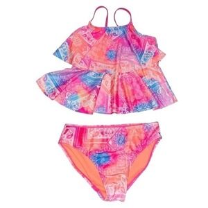 Wonder Nation Girls Two-Piece Swimsuit Pink Blue Paisley Size Unspecified